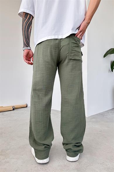 Haki Müslin Kumaş Premium Baggy Pantolon