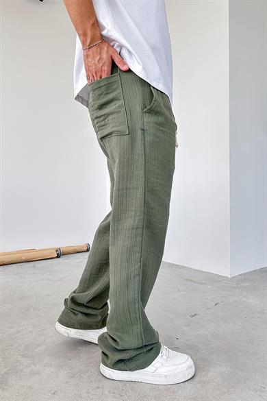 Haki Müslin Kumaş Premium Baggy Pantolon