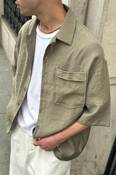 Haki Ön Cep Detay V2 PH Boxy Fit Oversize Gömlek