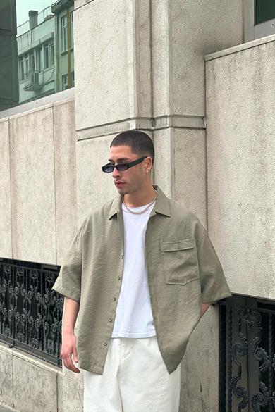Haki Ön Cep Detay V2 PH Boxy Fit Oversize Gömlek