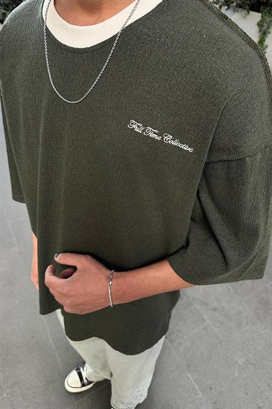 Haki Örme Detay Collective PH Oversize Tişört
