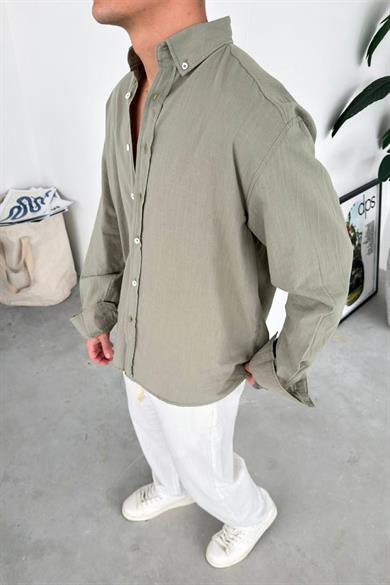 Haki Oversize Fresh Keten Gömlek