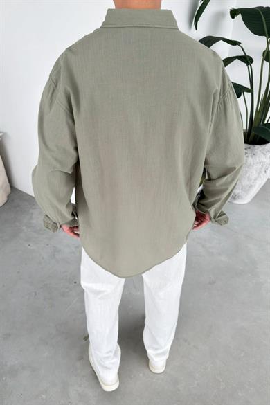Haki Oversize Fresh Keten Gömlek