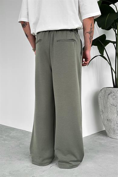 Haki Pile Detay Tensel Kumaş Baggy Pantolon