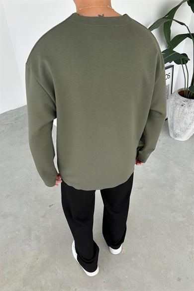 Haki Premium Basic Uzun Kollu Relaxed Tişört