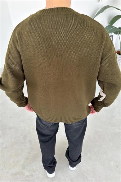 Haki Premium İşleme Baskı Oversize Kazak