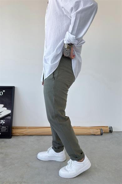 Haki Premium Regular Keten Pantolon