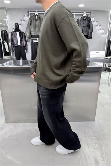 Haki South Baskılı Oversize Kazak