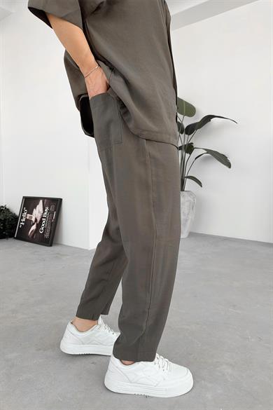 Haki Tensel Basic Boyfriend Pantolon