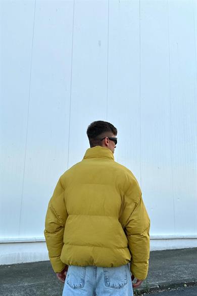 Hardal Cep Fermuar Detay GO Oversize Puffer Mont