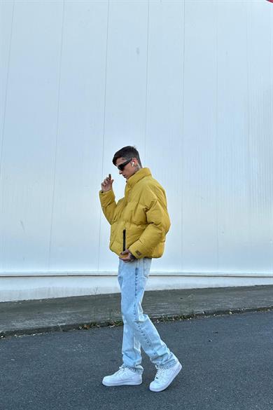 Hardal Cep Fermuar Detay GO Oversize Puffer Mont