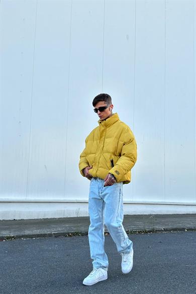 Hardal Cep Fermuar Detay GO Oversize Puffer Mont