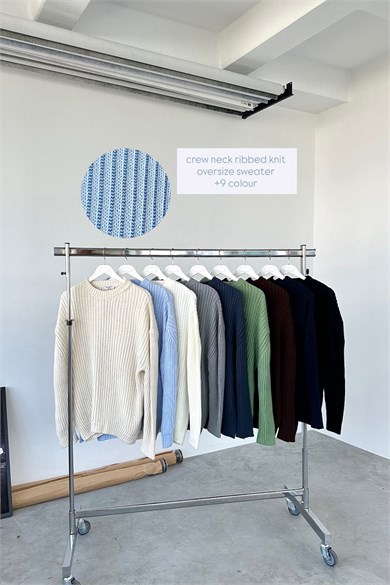 İndigo Bisiklet Yaka Fitilli Oversize Triko Kazak
