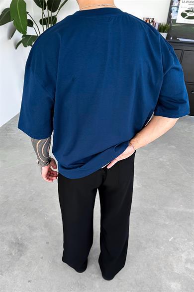 İndigo Fleur Baskılı Oversize Tişört