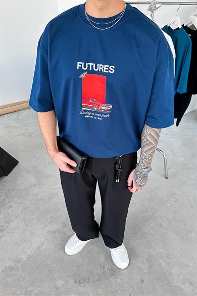 İndigo Futures Baskılı Oversize Tişört