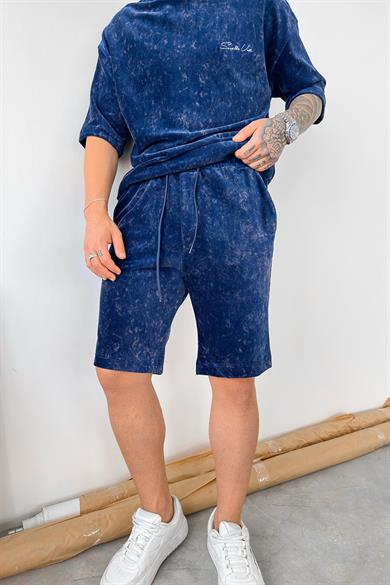 İndigo İnce Fitilli Batik Desen Relaxed Şort