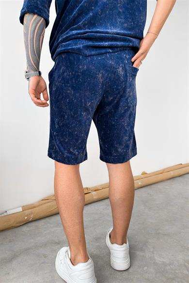 İndigo İnce Fitilli Batik Desen Relaxed Şort