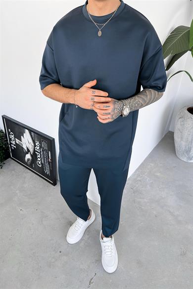İndigo Patch Detay Likralı Boyfriend Pantolon