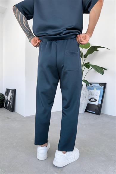 İndigo Patch Detay Likralı Boyfriend Pantolon