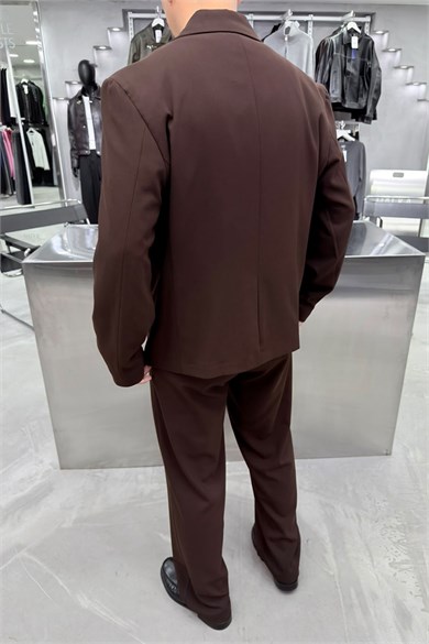 Kahverengi Asimetrik Premium Takım Elbise
