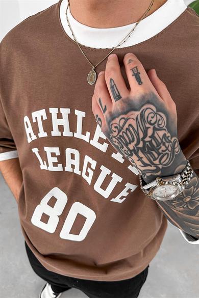 Kahverengi Atletic 80 Baskılı Oversize Tişört