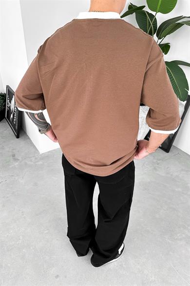 Kahverengi Atletic 80 Baskılı Oversize Tişört
