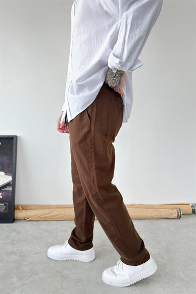 Kahverengi Baggy Keten Pantolon