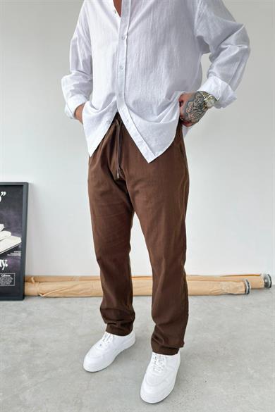 Kahverengi Baggy Keten Pantolon