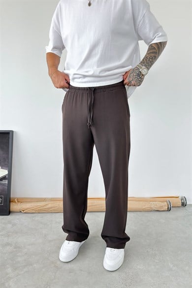 Kahverengi Basic Beli Lastikli Baggy Kumaş Pantolon