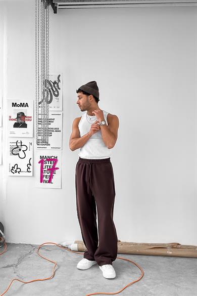 Kahverengi Basic Beli Lastikli Baggy Kumaş Pantolon