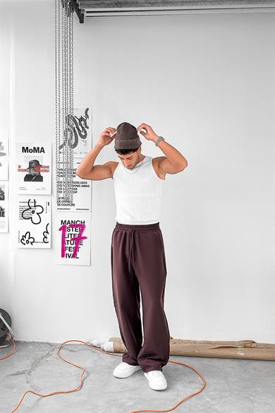 Kahverengi Basic Beli Lastikli Baggy Kumaş Pantolon
