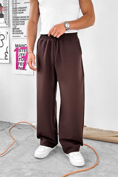 Kahverengi Basic Beli Lastikli Baggy Kumaş Pantolon