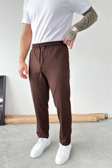 Kahverengi Basic Beli Lastikli Regular Kumaş Pantolon