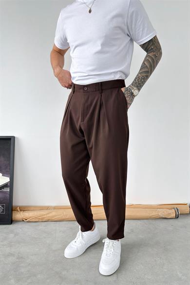 Kahverengi Basic Boyfriend Kumaş Pantolon