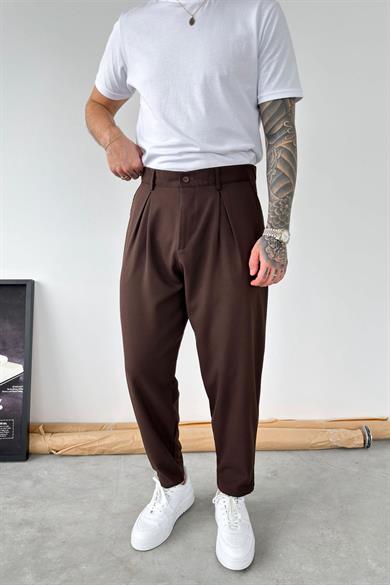 Kahverengi Basic Boyfriend Kumaş Pantolon