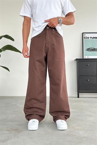 Kahverengi Basic Gabardin Ekstra Bol Baggy Pantolon