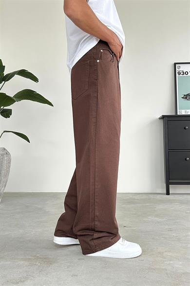 Kahverengi Basic Gabardin Ekstra Bol Baggy Pantolon