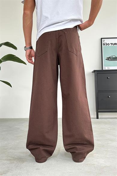 Kahverengi Basic Gabardin Ekstra Bol Baggy Pantolon