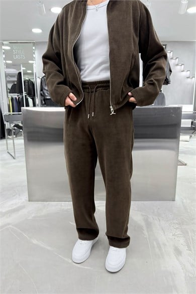 Kahverengi Basic Fitilli Baggy Pantolon