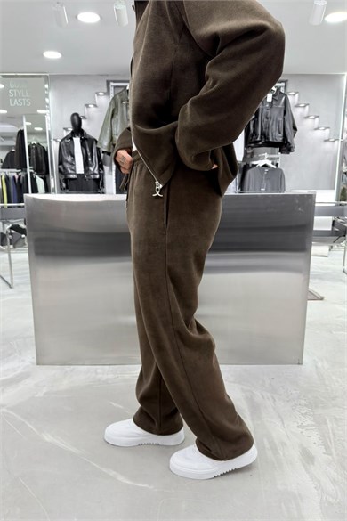 Kahverengi Basic Fitilli Baggy Pantolon