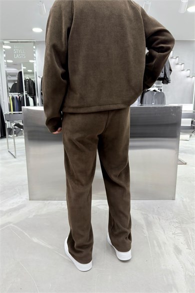 Kahverengi Basic Fitilli Baggy Pantolon