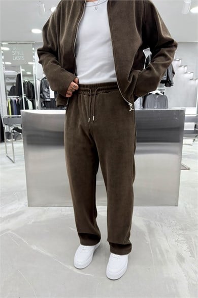 Kahverengi Basic Fitilli Baggy Pantolon