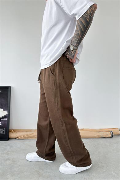 Kahverengi Basic Gabardin Baggy Pantolon
