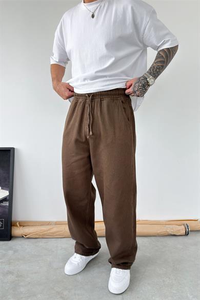 Kahverengi Basic Gabardin Baggy Pantolon