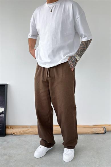 Kahverengi Basic Gabardin Baggy Pantolon
