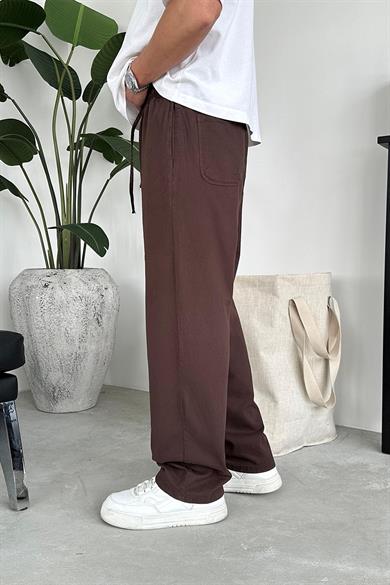 Kahverengi Basic Gabardin Beli Lastikli Pantolon