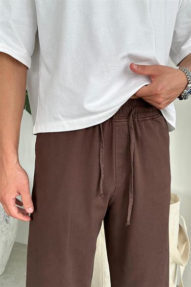 Kahverengi Basic Gabardin Beli Lastikli Pantolon