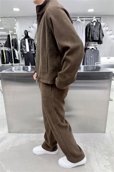 Kahverengi Basic Kadife Boxy Fit Ceket