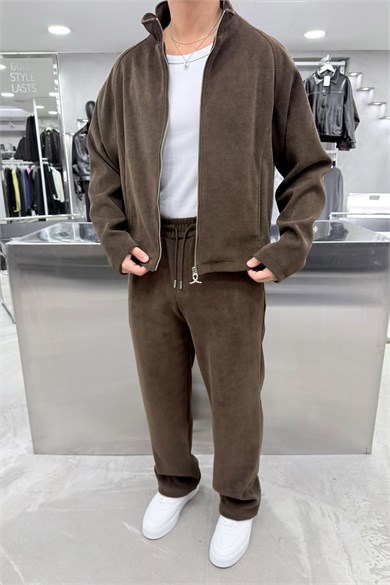 Kahverengi Basic Kadife Boxy Fit Ceket
