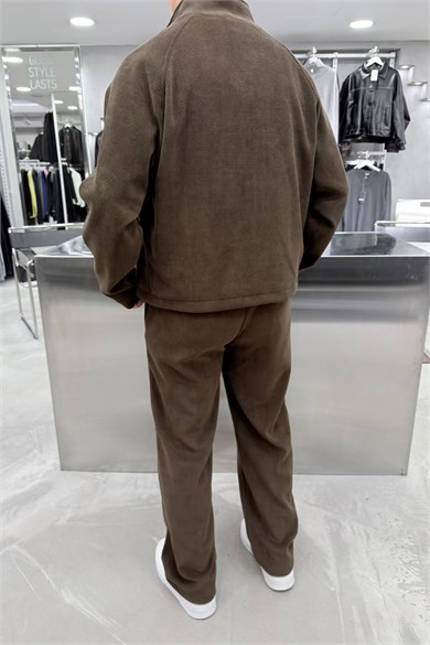 Kahverengi Basic Kadife Boxy Fit Ceket